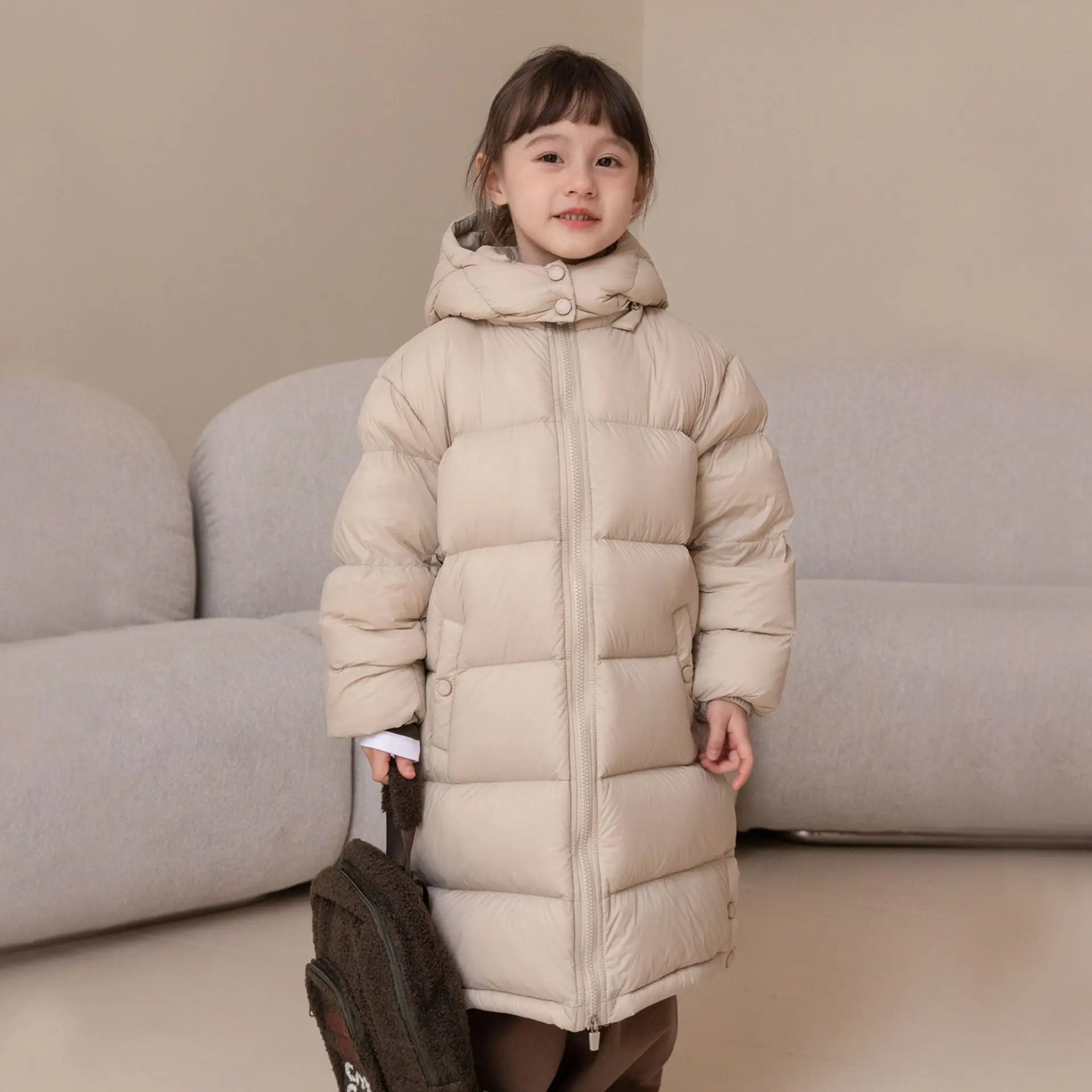 Boys' and girls' mid-length 2024 new thickened long winter children's coat