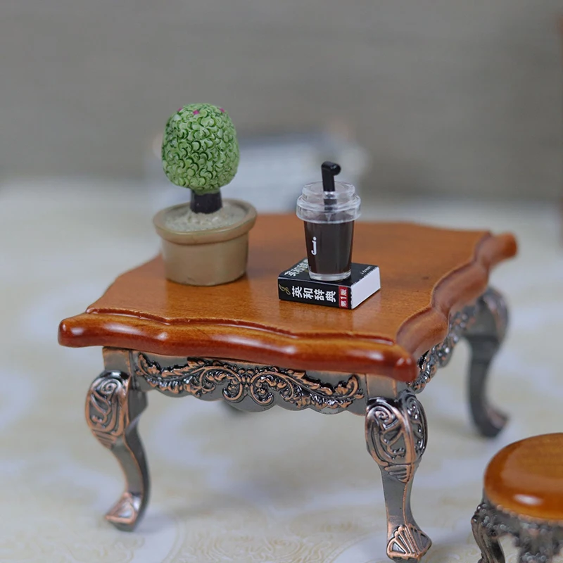 1Pcs 1/12 Wood Miniature Doll House Accessories Simulation Retro Coffee Stool/Table Furniture Model Family Toy Decorations