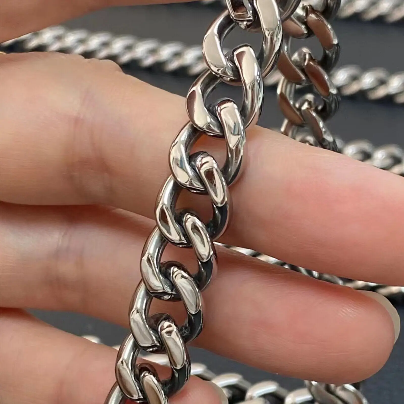 Fashion Pure Titanium 9.5mm Anti-allergy Miami Curb Cuban Chain Bracelet for Men Women Skin Friendly