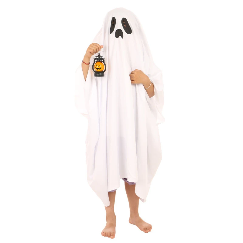 Halloween Horror Ghost Cosplay Costume Fright Ghost Smiley Face Black Eye Cloak Adult Children Performance Cosplay Kids Costume