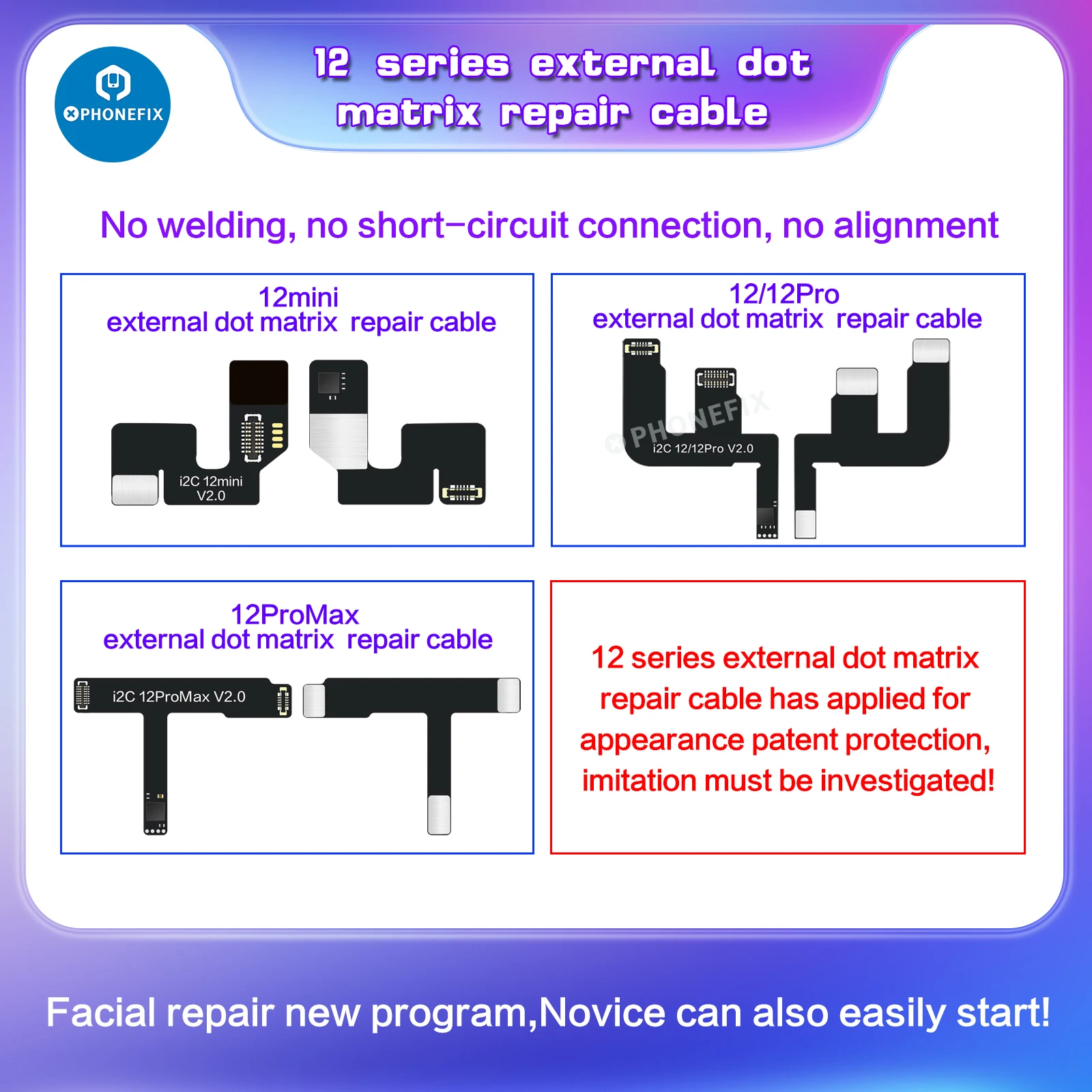 i2c i6s mc15 sem necessidade de solda, teste de identificação facial, cabo flexível, sem soldagem para iphone X-15 pro max, etiqueta de reparo de projetor de matriz de pontos