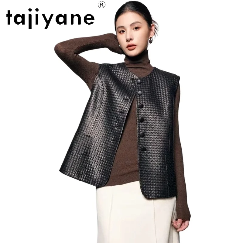 

Женская дубленка TAJIYANE из натуральной овчины, безрукавка, модная кожаная куртка, осень 2025