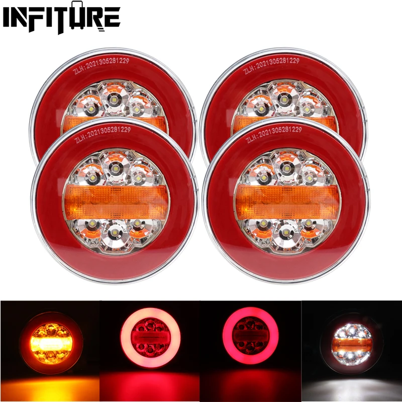 

4x LED Trailer Truck Tail Light 12-24V Dynamic Brake Stop Reverse Light Taillights Turn Signal Lamp For Lorry Van Caravan Camper