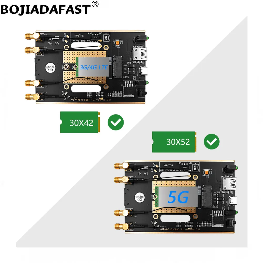 พอร์ต USB 3.0 ถึง NGFF M.2 B คีย์อะแดปเตอร์โมดูลไร้สาย 1 ช่องใส่ซิมการ์ด 4 เสาอากาศสําหรับ 5G 4G LTE WWAN โมเด็ม