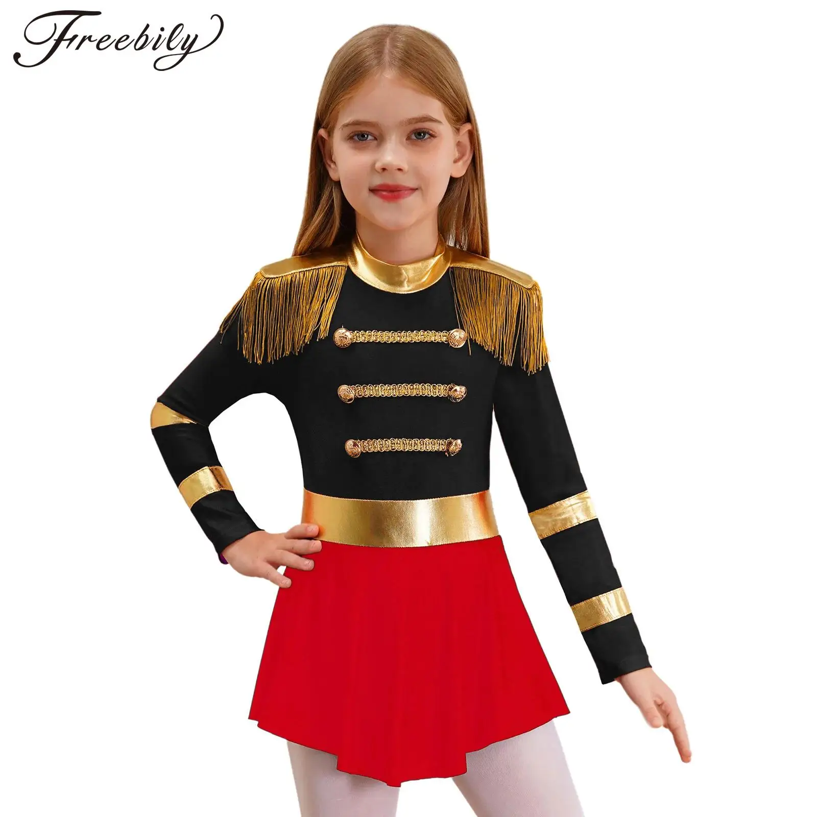 

Kids Girls Circus Ringmaster Costume Lion Tamer Bodysuit Magician Showman Fringe Jumpsuit Halloween Carnival Performance Outfit