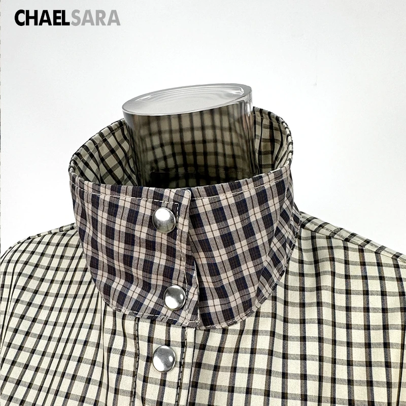 Women's Plaid Stand Collar Loose Jacket - Single Breasted Coat