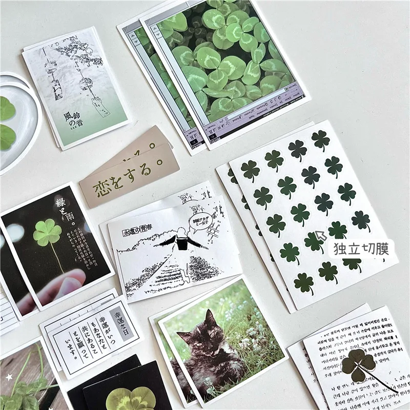 حزمة ملصقات ذات أربع أوراق من البرسيم ، مجموعة ملصقات خاصة ، مواد تغليف بطاقات الصور ، ديكور الجونتر ، Y2K ، 42