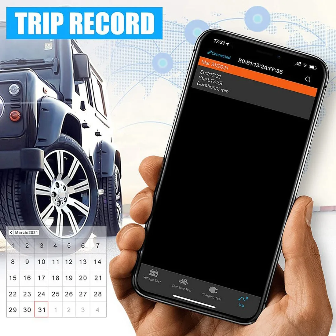 ABKO-Bluetooth BM2 12V Monitor de batería Analizador de batería de coche herramienta de diagnóstico de batería de prueba para teléfono Android IOS