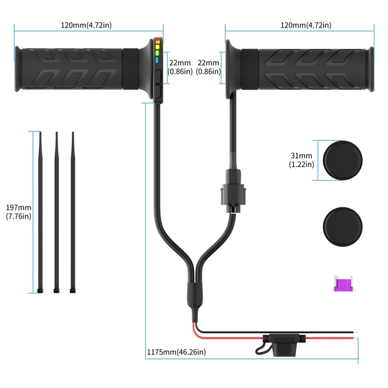 

Universal Motorcycle Heated Grips, 1 Pair 12V 22mm Electric Heating Handle with Adjustable Temperature, for Motorbikes