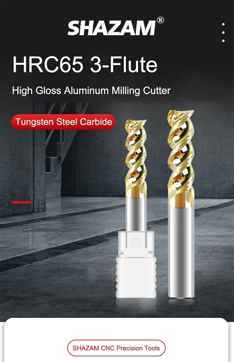 SHAZAM HRC65 3-Flöten-Fräser aus hochglänzendem Aluminium, Hartmetall-Schaftfräser aus Wolframstahl für CNC-Schaftfräser mit U-förmiger Nut – Detail 1