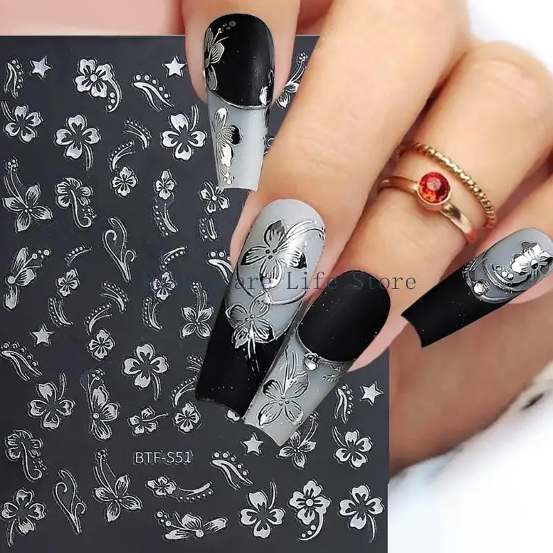 652C 6 Sheets Flower Stickers Flower Nails Art Stickers Colorful Decals Nails Art Decorations Manicures Stickers