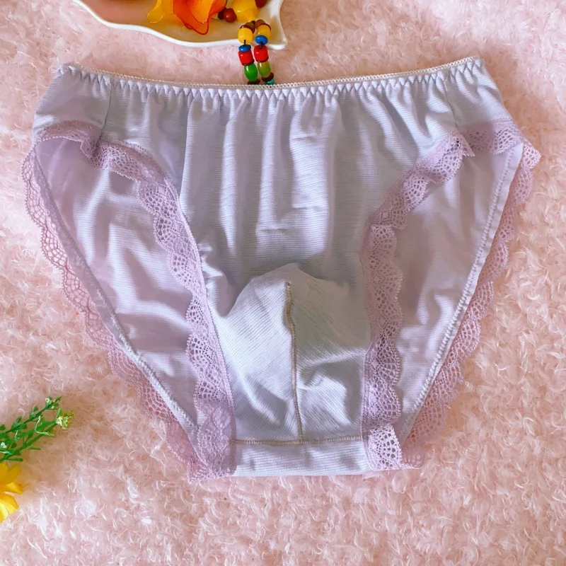 Man's Lace Hem Briefs Pink Low Waist Underpants DJ Club Bar BF Gift Underwear Panty Live Show FKK Private Party LGBQ Panties