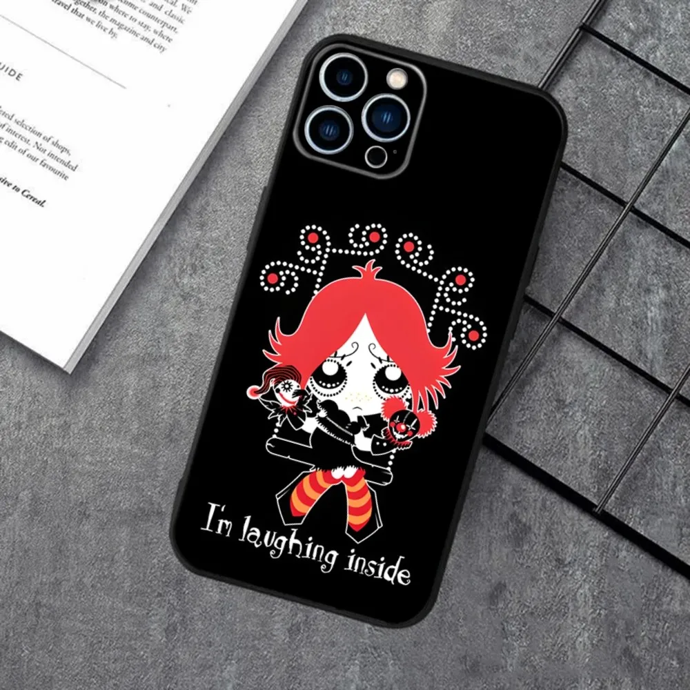 Cute Ruby Gloom Red Hair Phone Case For Apple iPhone 15,14,13,12,11,XS,XR,X,8,7,Pro,Max,Plus,mini Silicone Black Cover