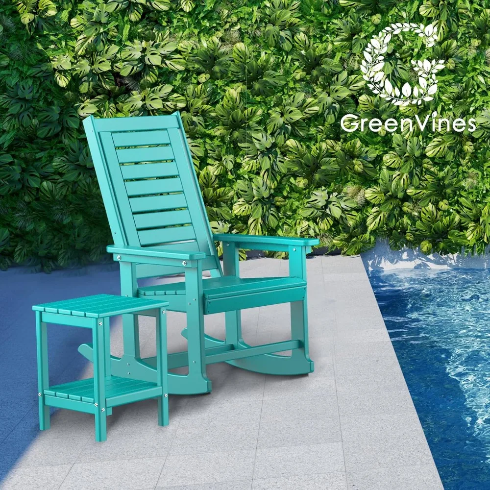 مجموعة كراسي هزازة كبيرة الحجم عالية الظهر مكونة من قطعتين من بلاستيك Aqua HDPE لكراسي الروك الكبيرة والطويلة في الهواء الطلق مع مقاس مريح