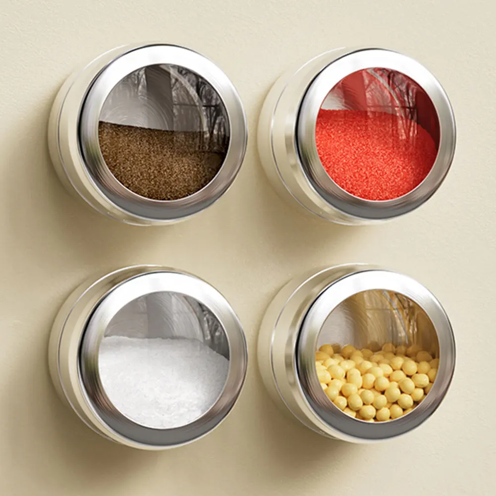 Kitchen Wall Mounted Stainless Steel Spice Containers Multi-Purpose Storage Tin With Clear Top Lid For Chili Powder Cumin BBQ