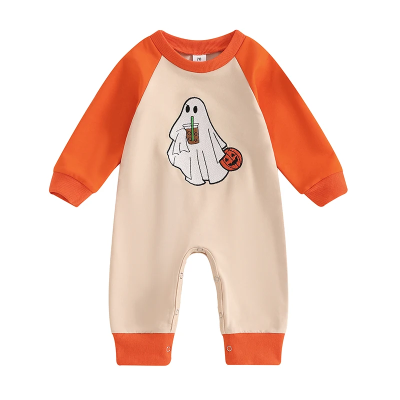 

MAYUMMPY Baby Boy Girl My First Halloween Outfit Pumpkin Bat Romper Long Sleeve Jumpsuit Infant Halloween Clothes