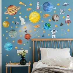 Cartoon Painted Space Planet Astronauts Rocket Children's Room Home Wall Decoration Wall Stickers Self-adhesive Wall Stickers