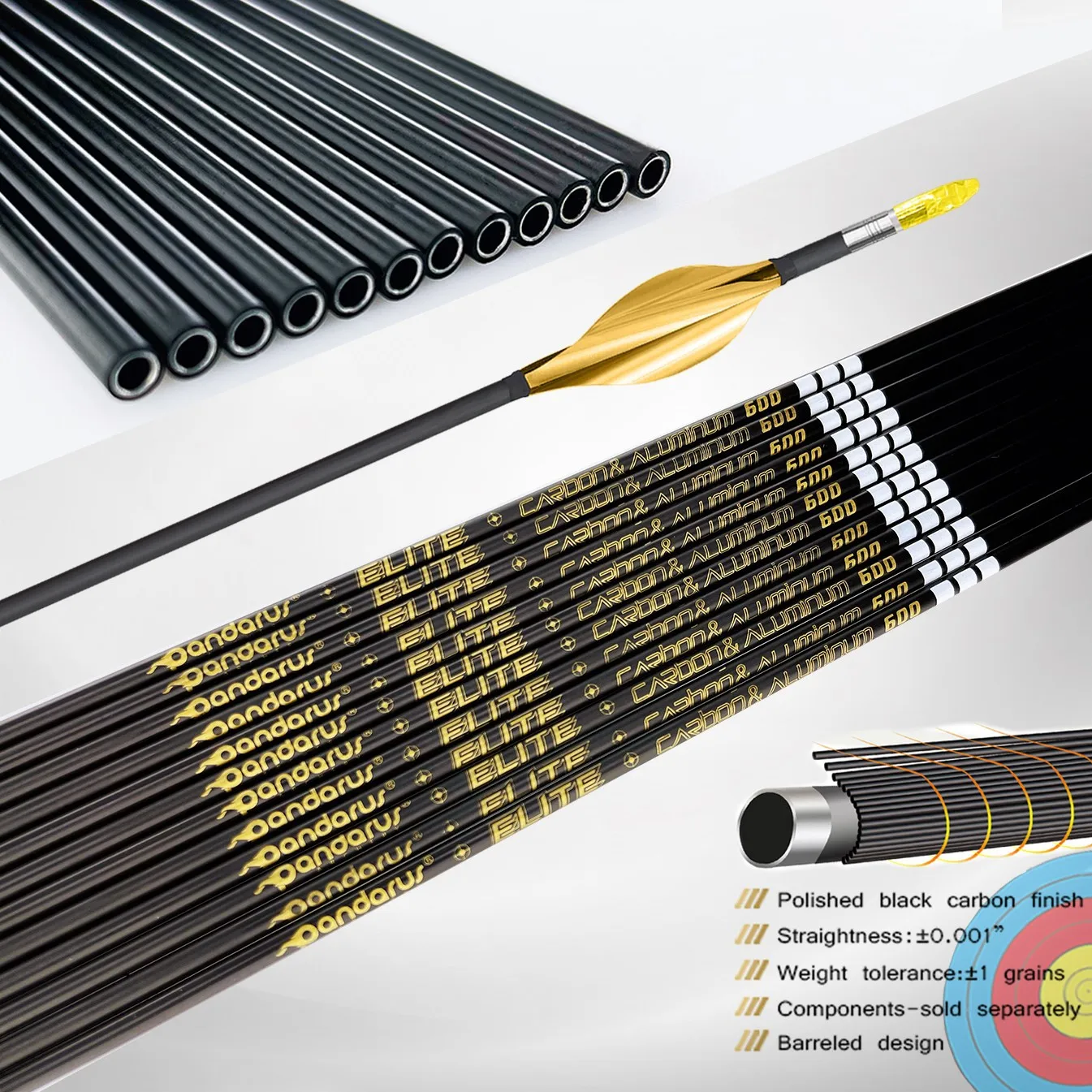 

12Pcs -/+0.001" Straightness ID3.2mm X10 Aluminum Shaft with Carbon Over Arrow Spine350-1000 for Hunting and Shooting