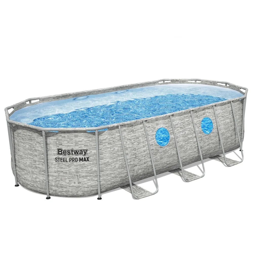Nueva Piscina Bestway Power Steel Oval Vista Frame 2026, 549x274x122cm (18'x9'x4'), con Ventanas Transparentes a Prueba de Agua
