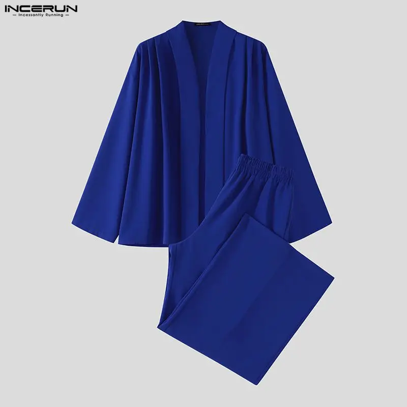 Men's Sets Solid Loose Vintage Tracksuits Long Sleeve Shirt Pants Two Piece Sets Streetwear Casual Men Matching Sets INCERUN