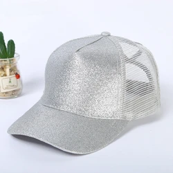 Glitter Ponytail Mesh Hat Men Women Baseball Cap Adjustable Female Sequins Shine Sport Dancing Summer Sun Bun Caps Outdoor Hats