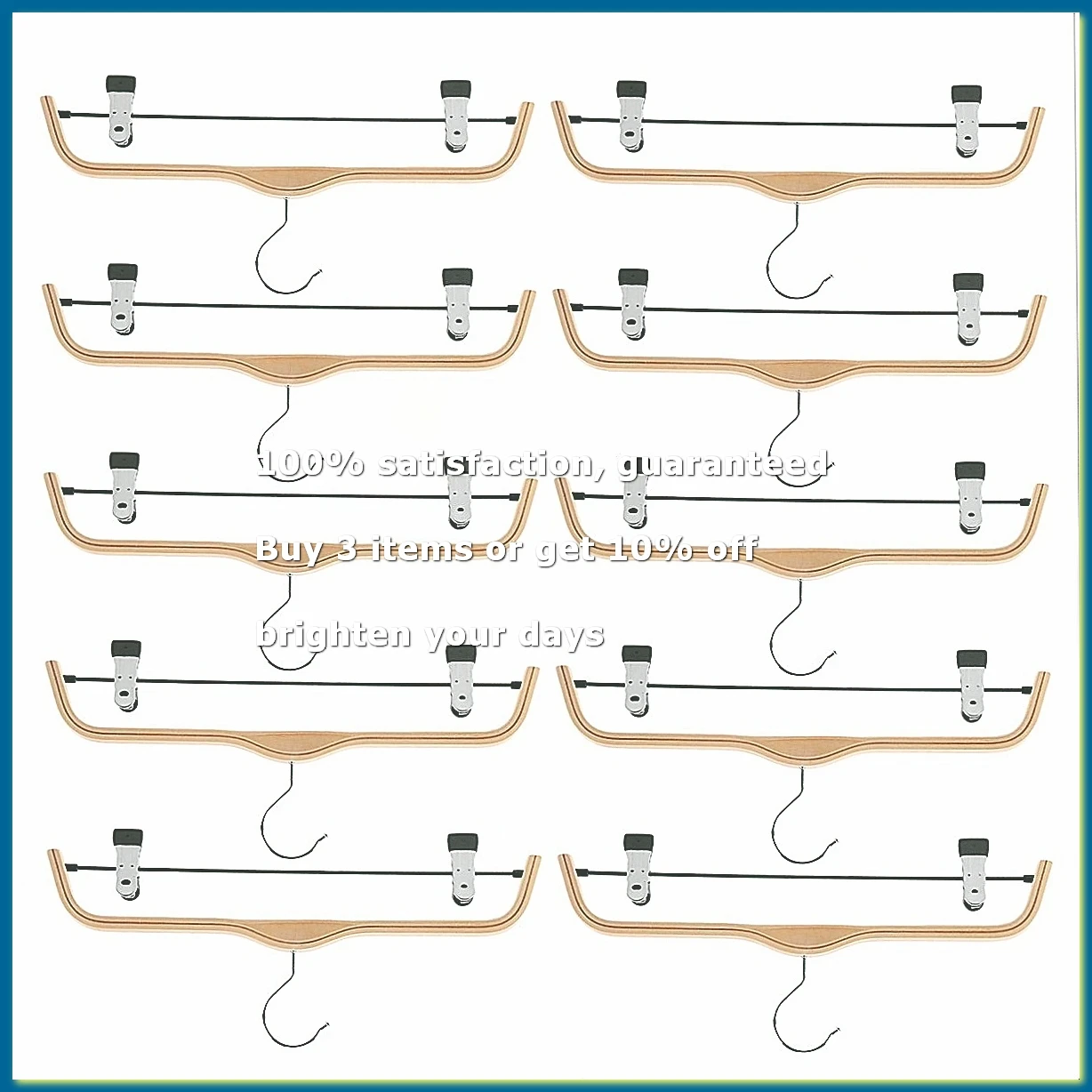 10 Pack Solid Wooden Trousers/Skirt Hangers with Anti-Rust Clips Coat Clothes Hangers
