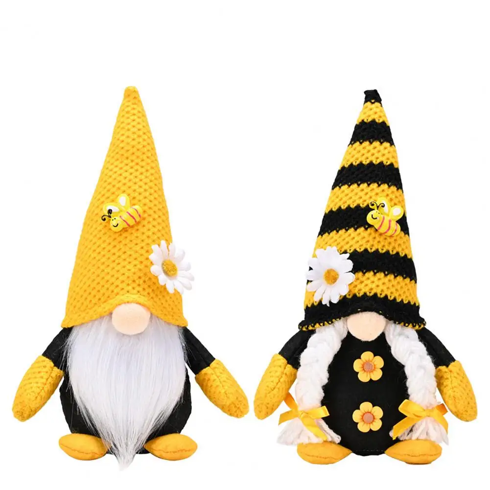 Gnome Doll Ornament Whimsical Gnome Plush Bee Day Themed Sunflower Decor Plush Doll Gnome Figurine Centerpiece Festive Bee Party