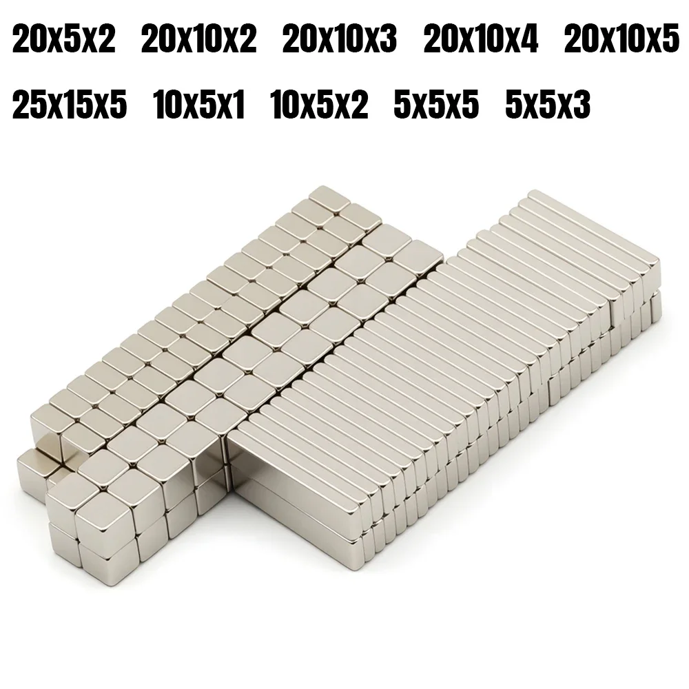 Block Super Strong Neodymium Magnet Powerful Magnets N35 Permanent Magnetic NdfeB Refrigerator DIY 20x5x2/20x10x2/25x15x5mm