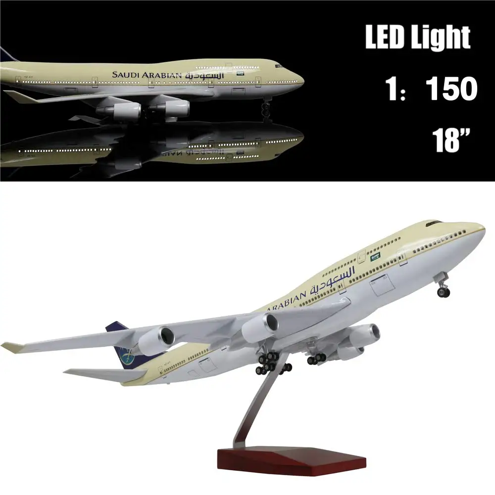 

Saudi Arabian Airlines Boeing 747 Plane Model 47cm Resin aircraft models Toy Planes With Wheels And Lights for Collection gift