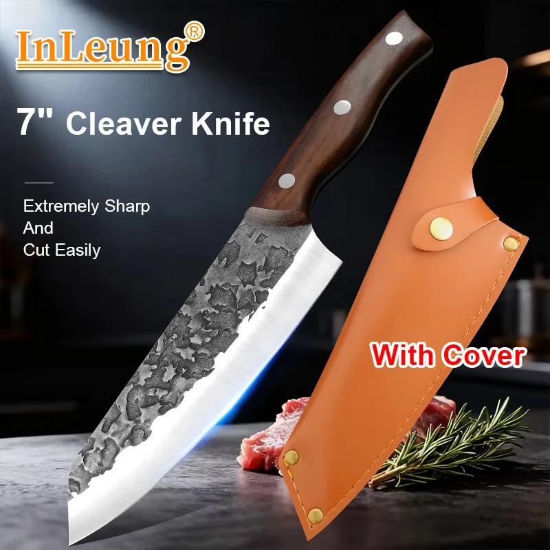 Hand Forged Kitchen Cleaver Knife High‑Carbon Steel Chef Knife Wooden Handle Meat Vegetable Cutting Knife Kitchen Accessories