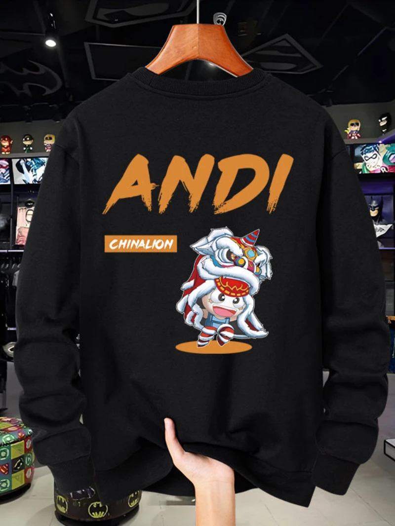 

2025 Autumn and Winter Round-neck Hoodie Lion Dance Printed Cartoon High-end Luxury Is for Both Men and Women Top Y2k