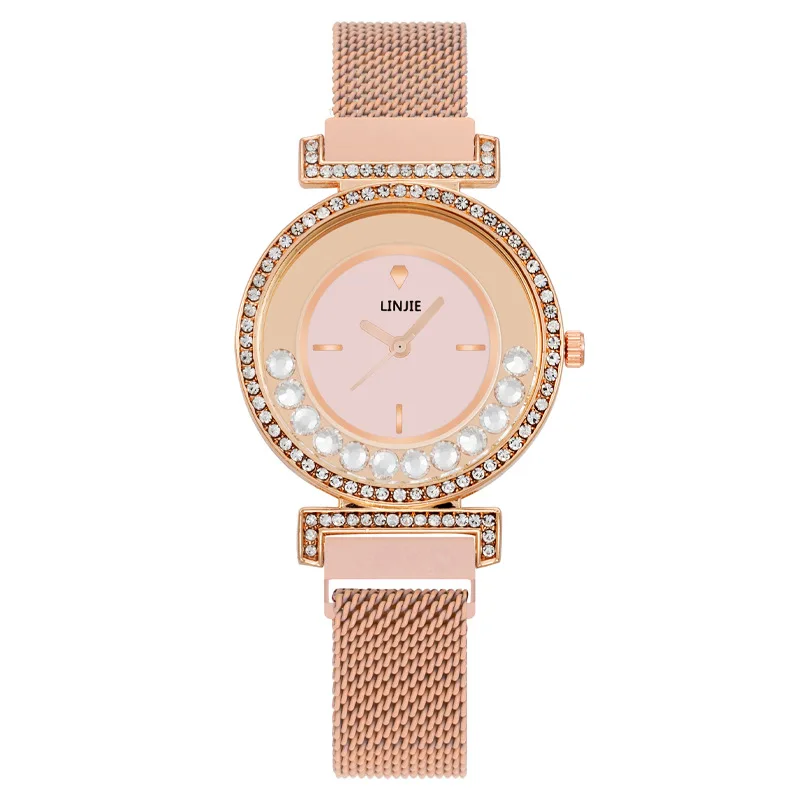 Fashion Flowing Diamond Rolling Diamond Women's Watch Women's Watch Absorbent Iron Stone Lazy Man Milan Band Watch