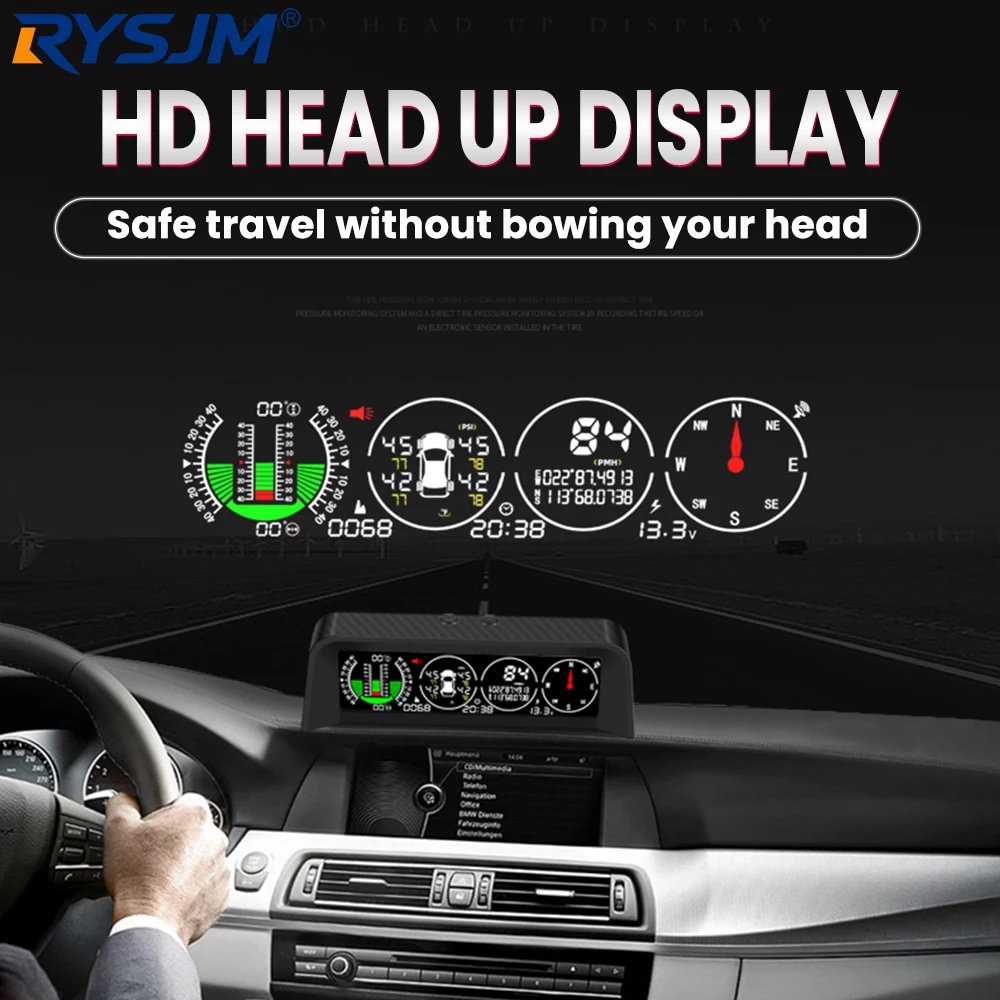 X91-WZ GPS HUD TPMS Tire Pressure Monitor Slope Inclinometer Car Digital Compass Pitch Voltage Clock Overspeed Alarm Speedometer