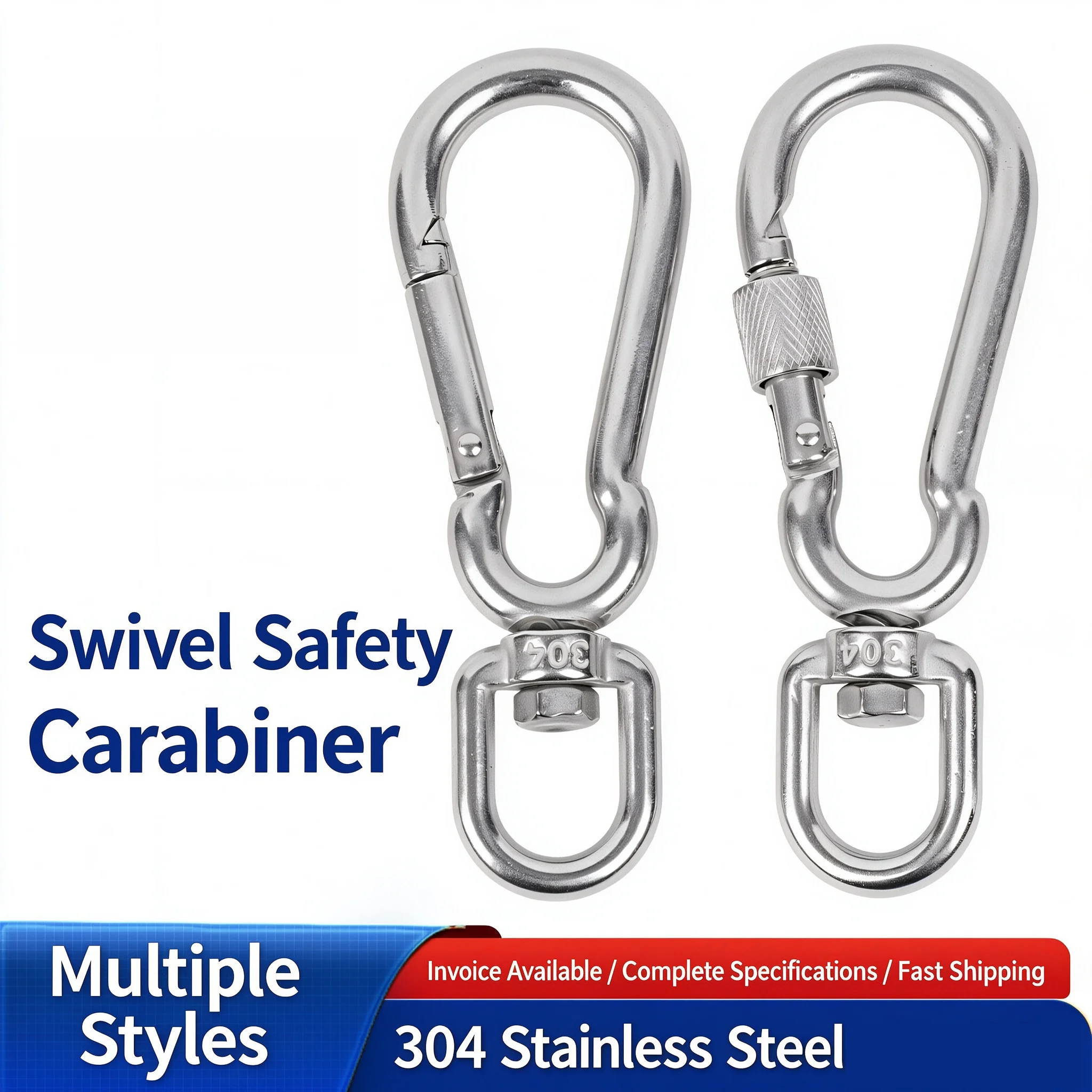 5PCS 304 Stainless Steel Dog Pet Chain Clasp With Safety Swivel Carabiner Rotating 8-Figure Spring Snap Hook Connecting Ring