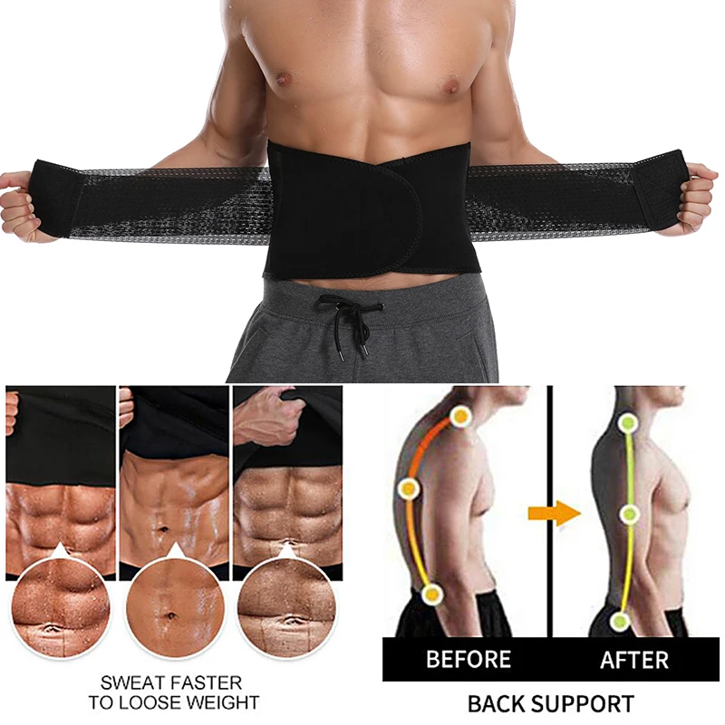 Mens Waist Trainer Neoprene Tummy Control Compression Slimming Workout Sweat Belt and Lumbar Support Body Shaper