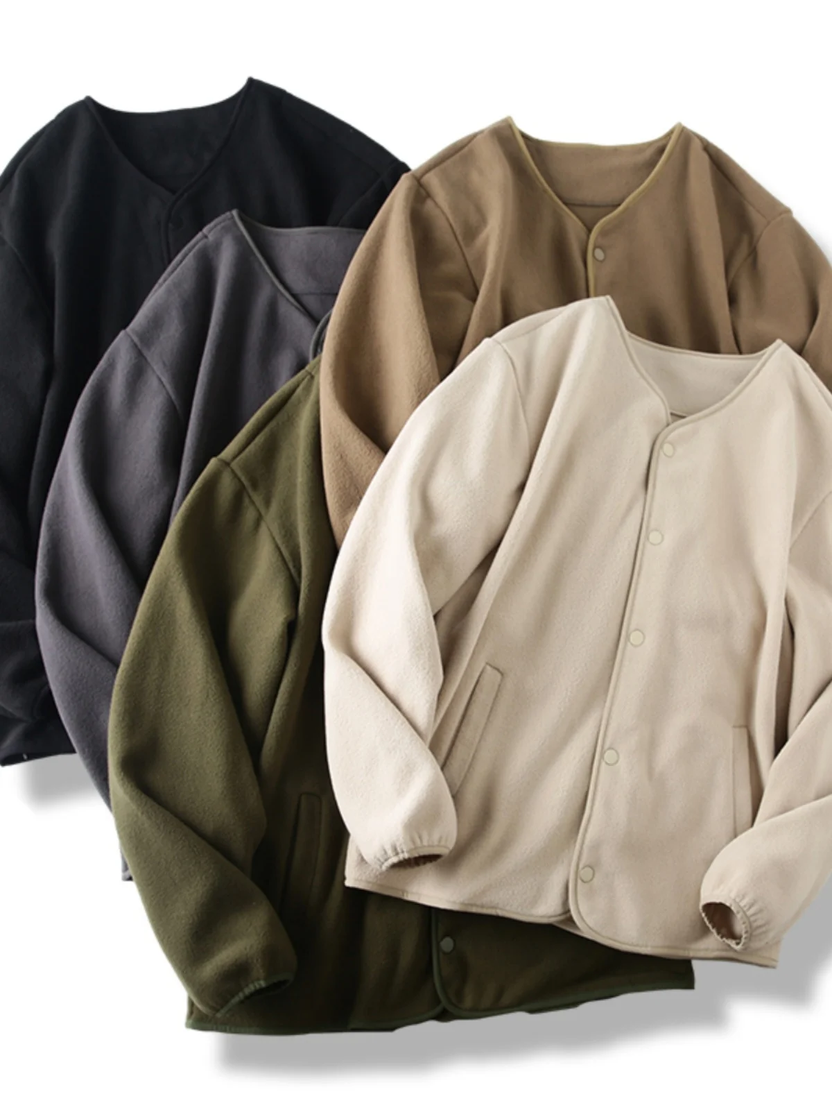 

Double-Sided Fleece Warmth Retention Jacket Unlined Neckless Autumn Winter Fashion Outerwear for Couples Men Women