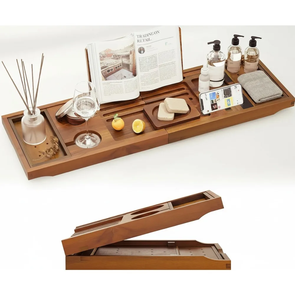 

Складной поддон для ванны из тикового дерева, расширяемый поднос для ванны для релаксации, роскошные аксессуары для спа-салона