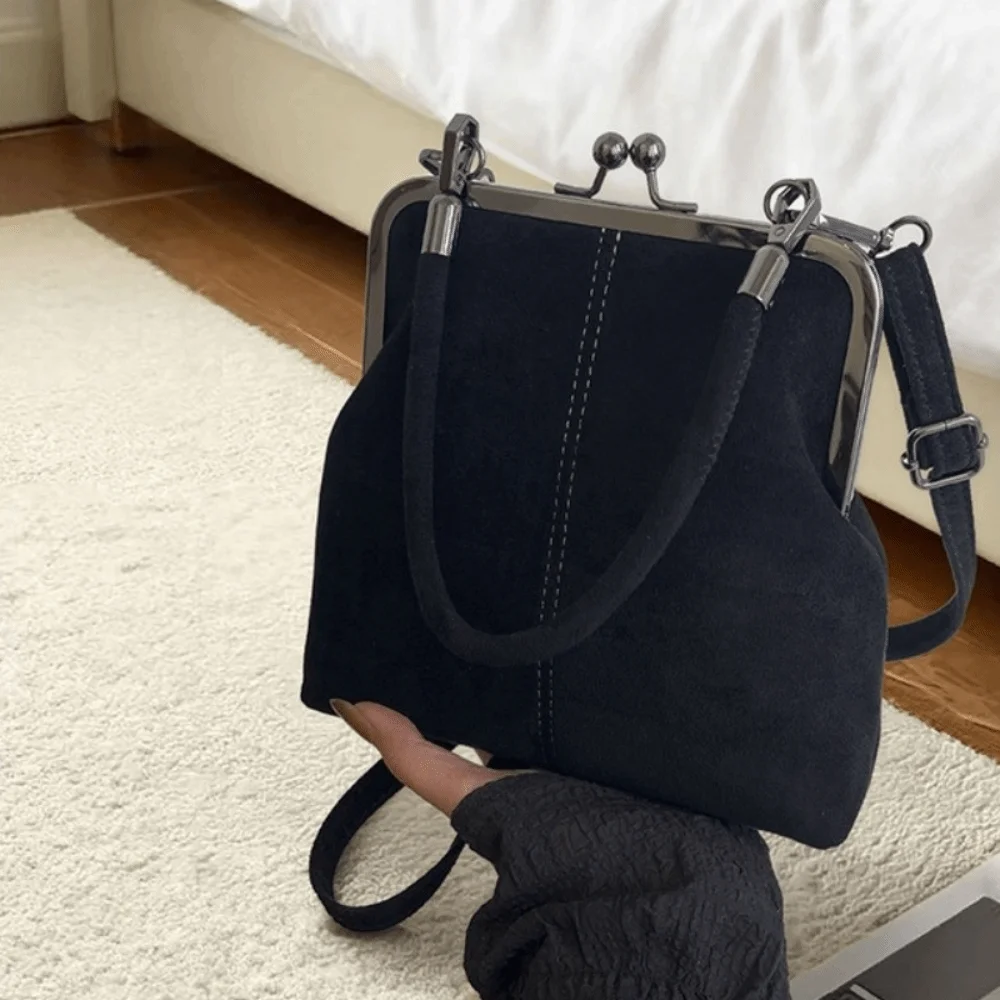 

Большая вместительная матовая сумка в стиле ретро, сумка через плечо из искусственной кожи с замком-поцелуем, сумка через плечо с застежкой-клепкой и короткой ручкой