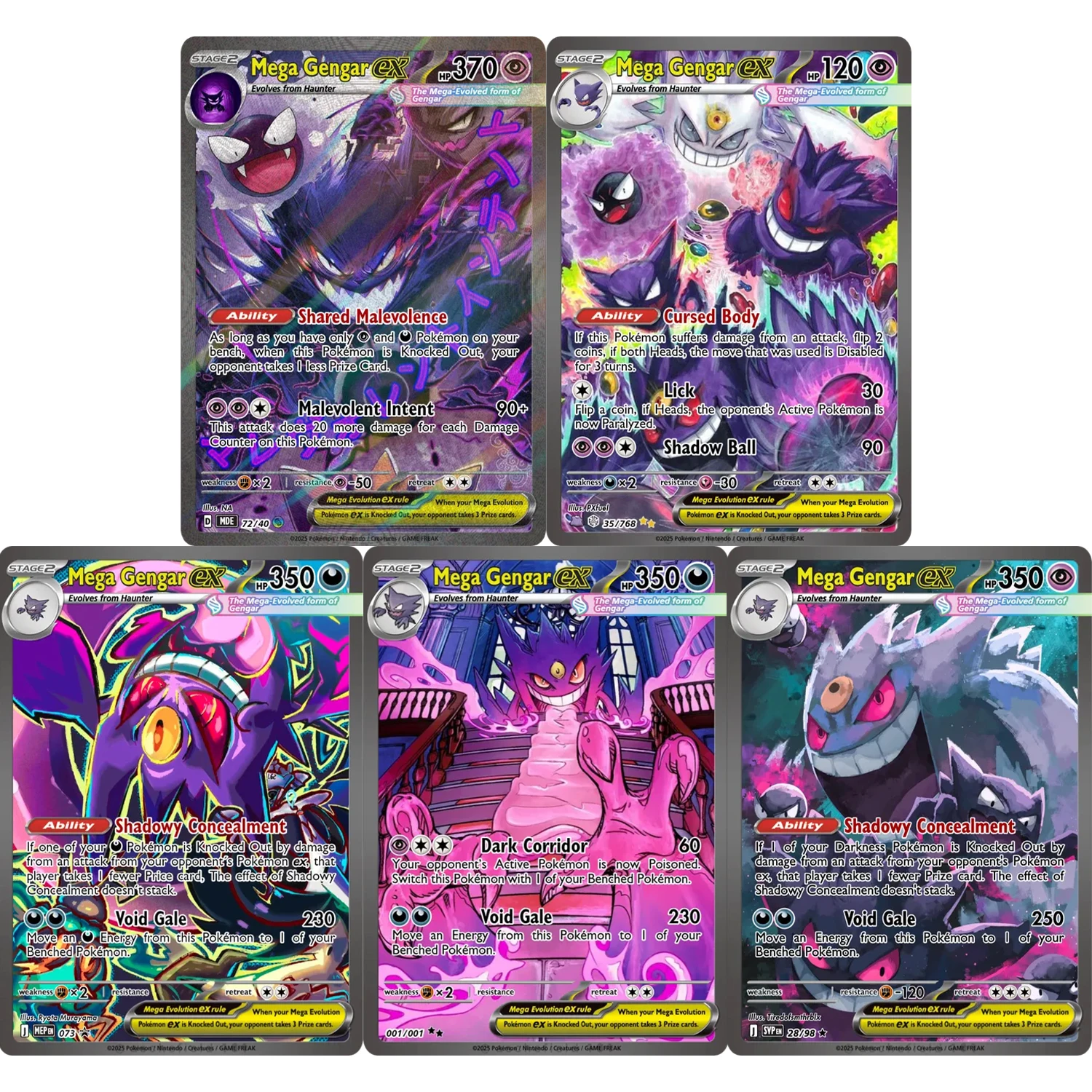 

PTCG PKM Card 5-PCS Mega Gengar ex Set Art Custom Card Classic Singles High Quality Anime Game Collection Card Real life Cards