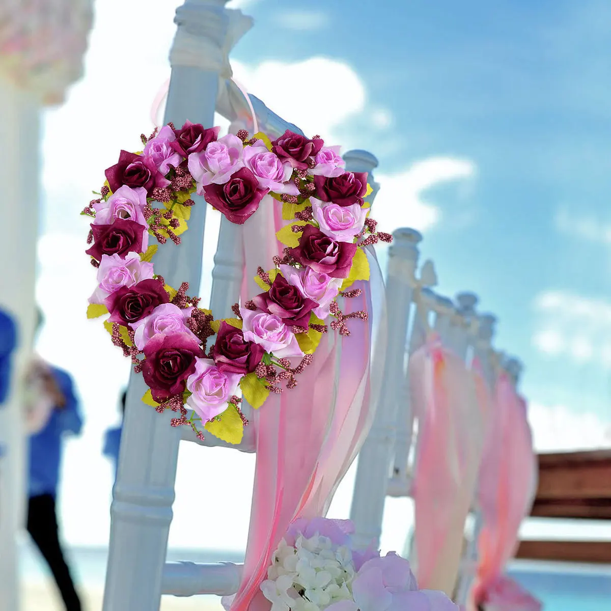 

Home Decor Hanging Flower Garland Wreath Artificial Heart Purple Wall Decorations