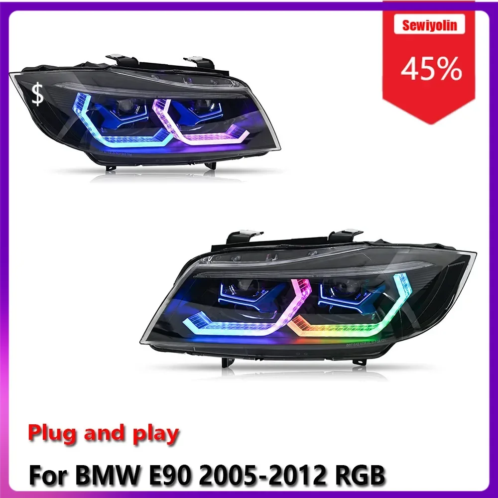 

Sewiyolin Car LED Headlight Assemblies For BMW E90 2005-2012 RGB Fog DRL Brake Turn Signal Lamp Plug and Play