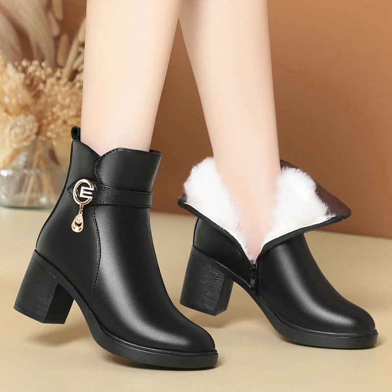 

AIYUQI Women's High Heel Boots 2025 Winter Wool Warm Women's Dress Boots Non-slip Stylish Women's Ankle Boots