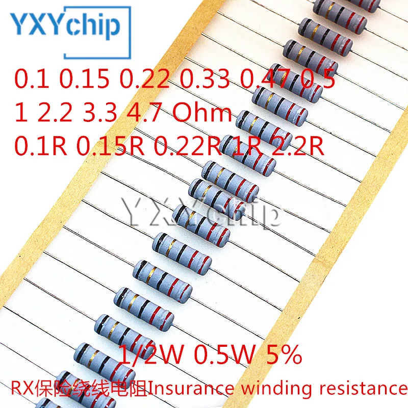 1/2W 1W Wire-wound Fuse Resistance Accuracy 5% 0.1 0.15 0.22 0.33 0.47 0.5 1 2.2 3.3 4.7 Ohm 0.5W 0.1R 0.15R 0.22R 1R 2.2R