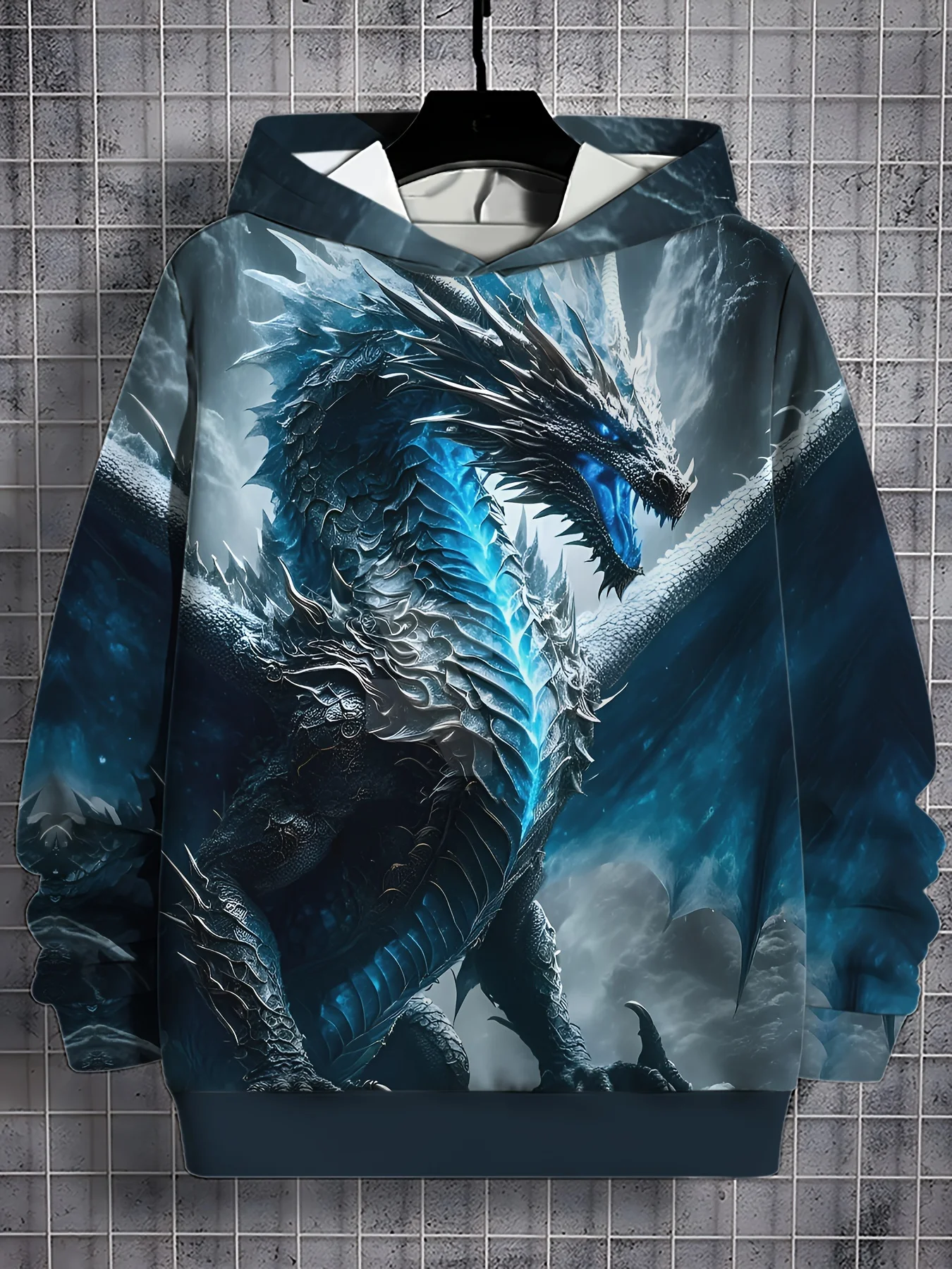 Fashion Men\'s Hooded Hoodies 3D Prints Dragon Blaze Sweatshirt Drawstring Sportwear Long Sleeve Tops Casual Men\'s Clothing