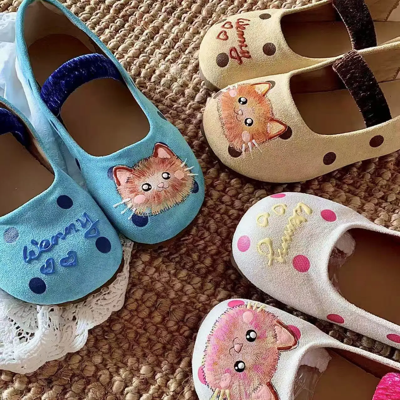 

Retro Cute Cat French Soft-soled Blue Ballet Shoes for Women's Spring Summer Retro Flat-soled Light-mouth Evening Single Shoes