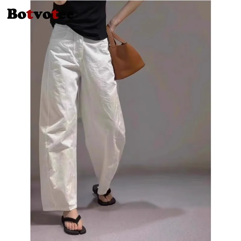 

Botvotee белые брюки для женщин, уличная одежда, однотонные повседневные элегантные женские брюки с высокой талией и широкими штанинами, лето 2024, одежда