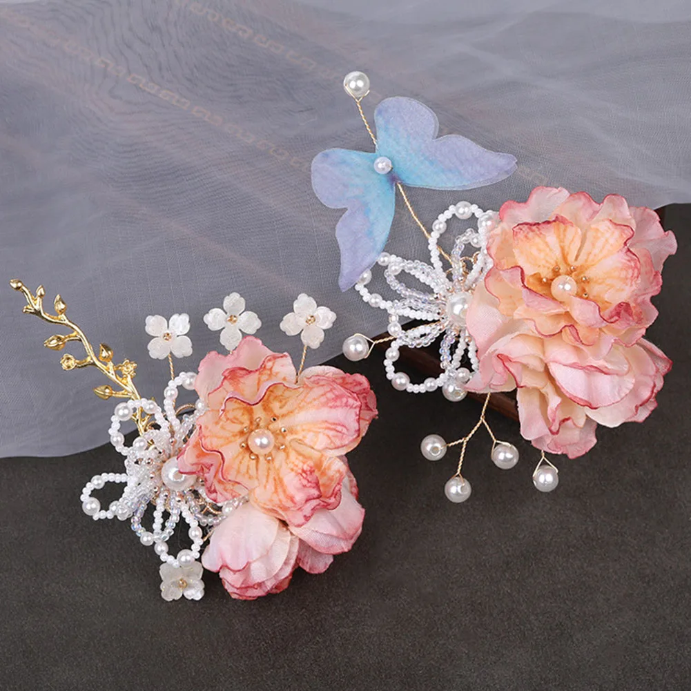 Sweet Duckbill Edge Clips Hairpin Vintage Handmade Silk Flower Hair Weaving Jewelry for Gown Dress Hairstyle Making Tools