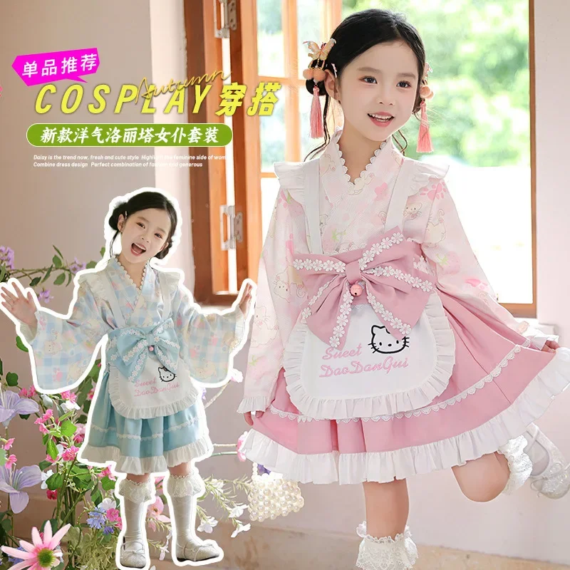 

Платье принцессы Лолиты в стиле аниме «Hello Kitty» для девочек, многослойное бальное платье в японском стиле с украшением в виде банта для женской праздничной одежды