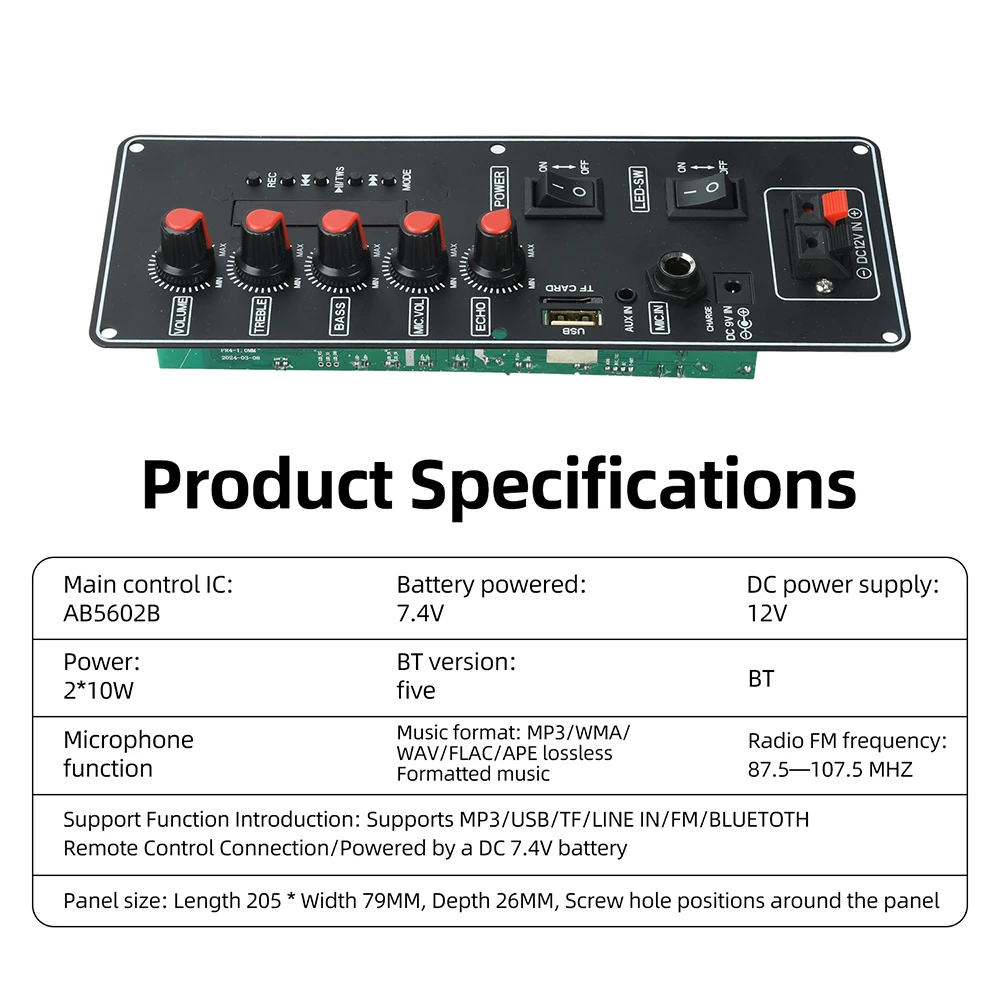 2x10W Bluetooth-Audioverstärker-Board MP3-Decoder mit Bluetooth 5.0, TF, USB, FM-Unterstützung für DIY-Karaoke-Heimlautsprechersystem – Detail 7