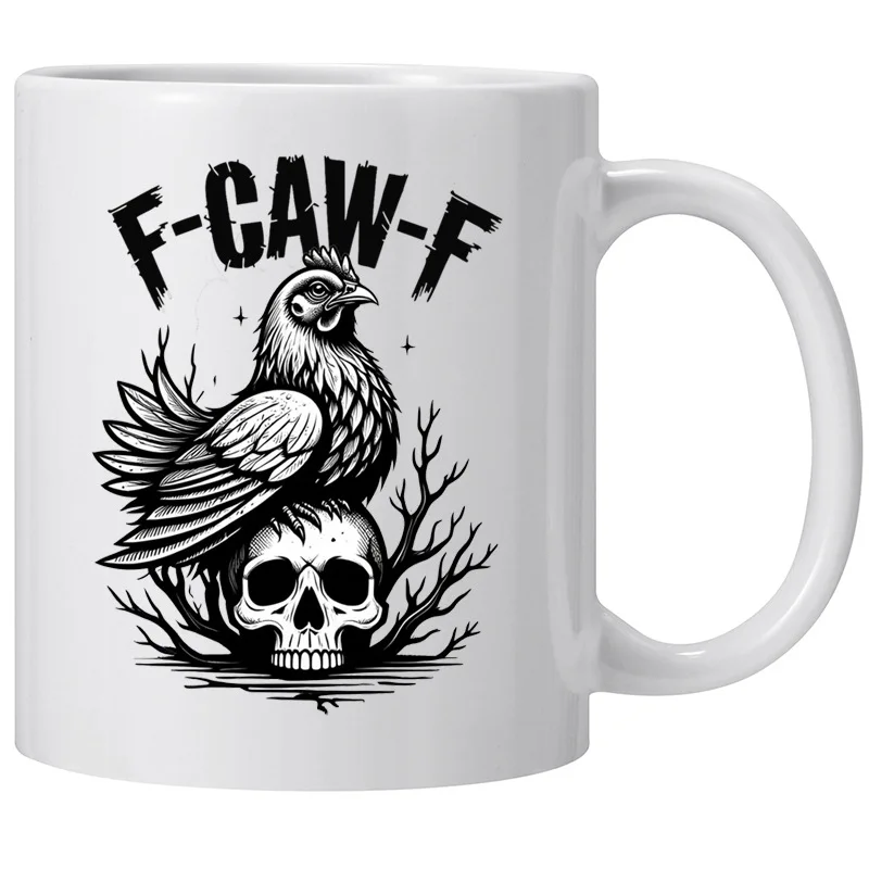 Rooster Ceramic Coffee Mug – Halloween Raven and Christmas Skeleton Design, the Perfect Festive Celebration Mug